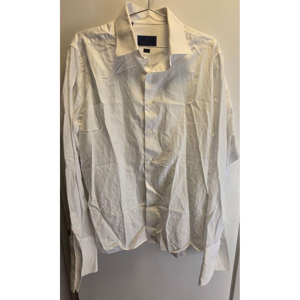 David Donahue Mens White Textured Cotton Dress Shirt 17 36/37 French Cuff